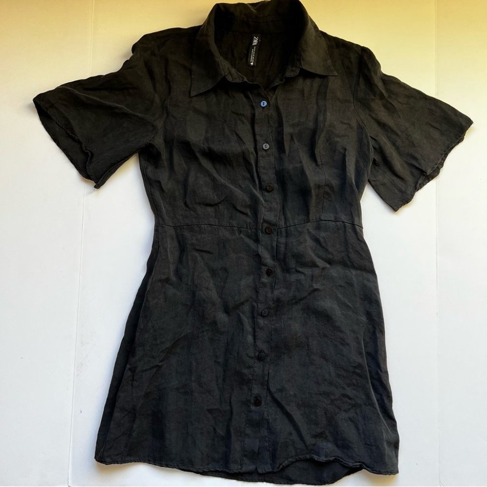 Zara Black Button Down Short Sleeve Dress Size Medium